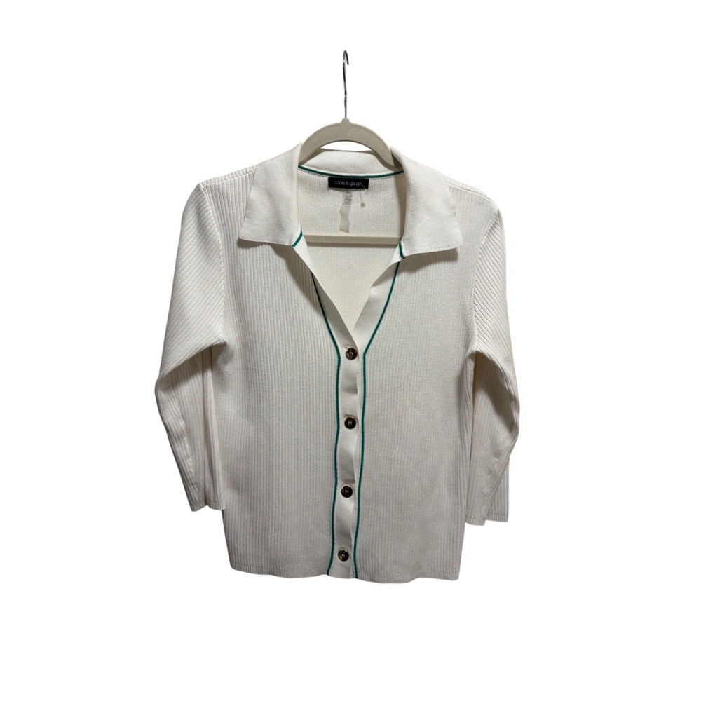 Cable & Gauge Womens Cardigan Cream Button Down Collar